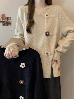 慵懒风宽松遮肚针织毛衣女秋冬大码胖mm显瘦不规则打底衫内搭上衣（衣服）