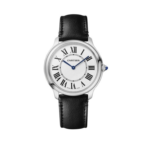 【新品手表】CARTIER/卡地亚 22年秋冬新款 七夕Rond系列 男女同款白色表盘石英机芯精钢表壳黑色非动物性皮革材质表带腕表36毫米WSRN0031