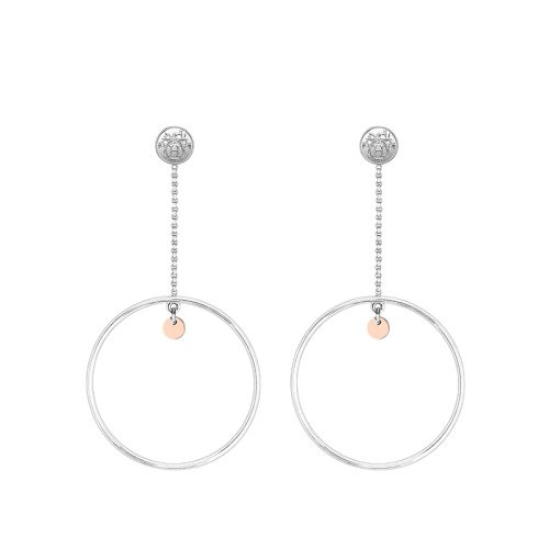 HERMES/爱马仕 经典Hermès Ex-Libris系列 18K金玫瑰金点缀925纯银圈型耳坠耳环H120541B（新品首饰 ）