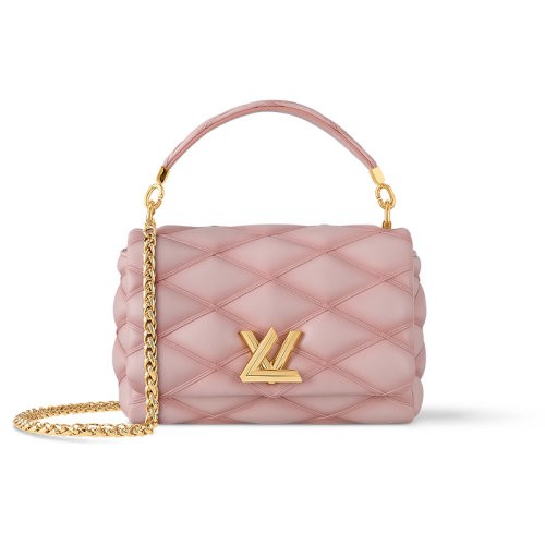 【新品包包】Louis Vuitton/路易威登 23新款 女士中号粉色菱形绗缝羊皮革扭锁翻盖单肩包 M24465