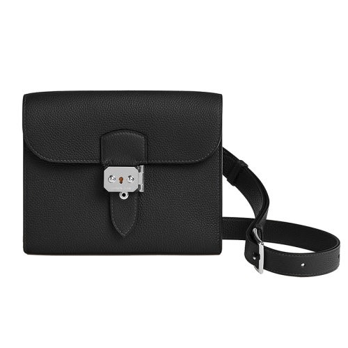 【新品包包】HERMES/爱马仕24新款 男士黑色小牛皮镀钯银扣信差斜挎包H084109CK89